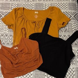 SO Women's Mustard, Rust, and Black Crop Tops